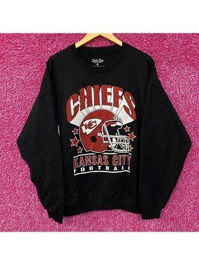 Kansas City Chiefs Junk Food Clothing Glitter Helmet Crewneck Sweatshirt Large